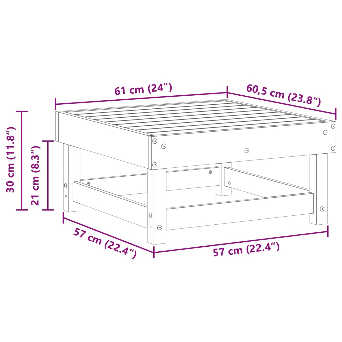 vidaXL Garden Footrest Solid Pine Wood Wax Brown 61 x 60.5 x 30 cm