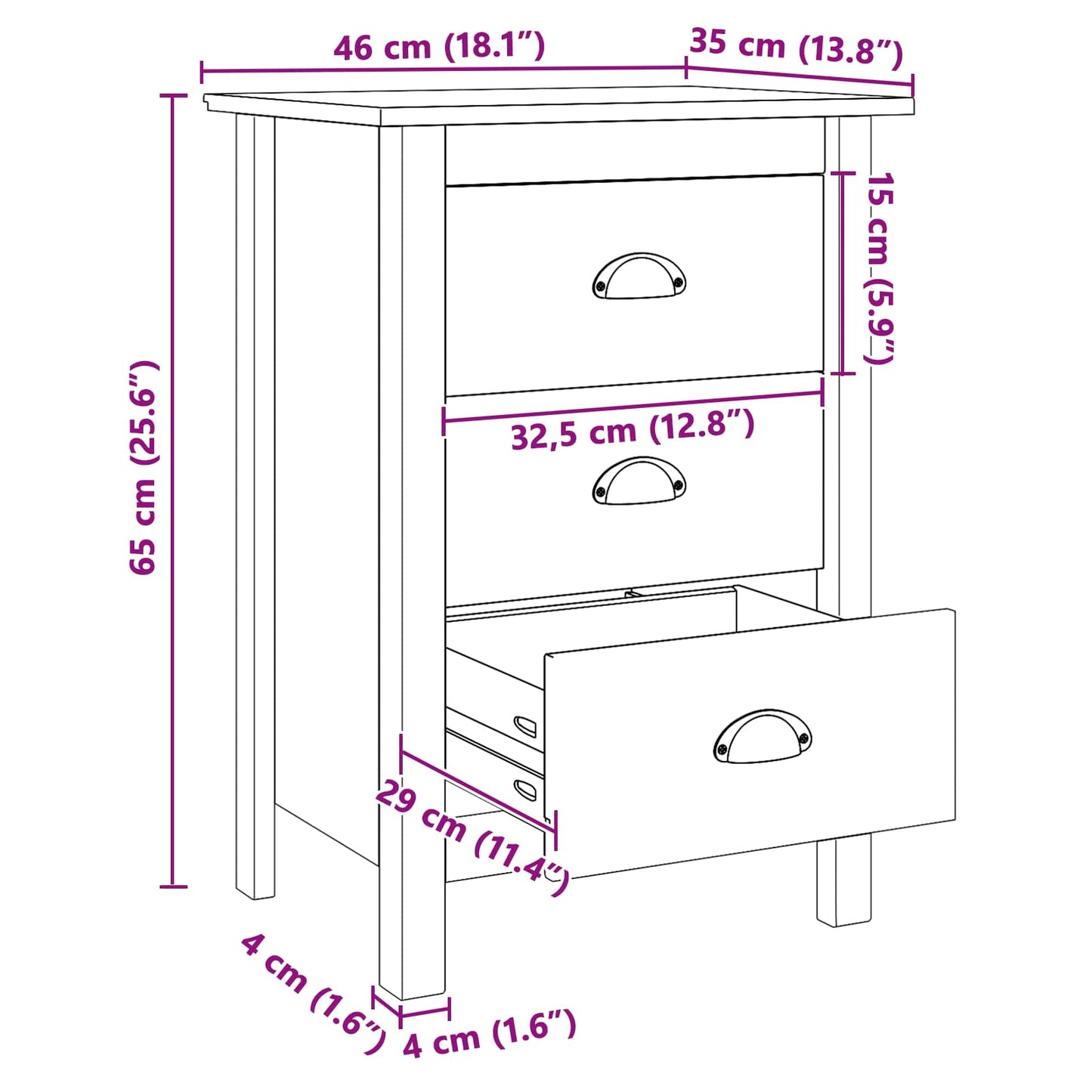 vidaXL Bedside Cabinet with Drawer HILL Honey Brown 46 x 35 x 65 cm