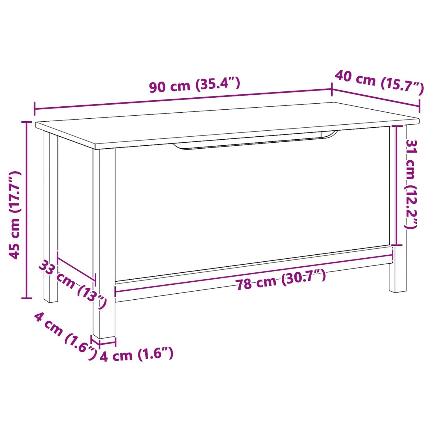 vidaXL Storage Box HILL Honey Brown 90 x 40 x 45 cm Solid Pine Wood