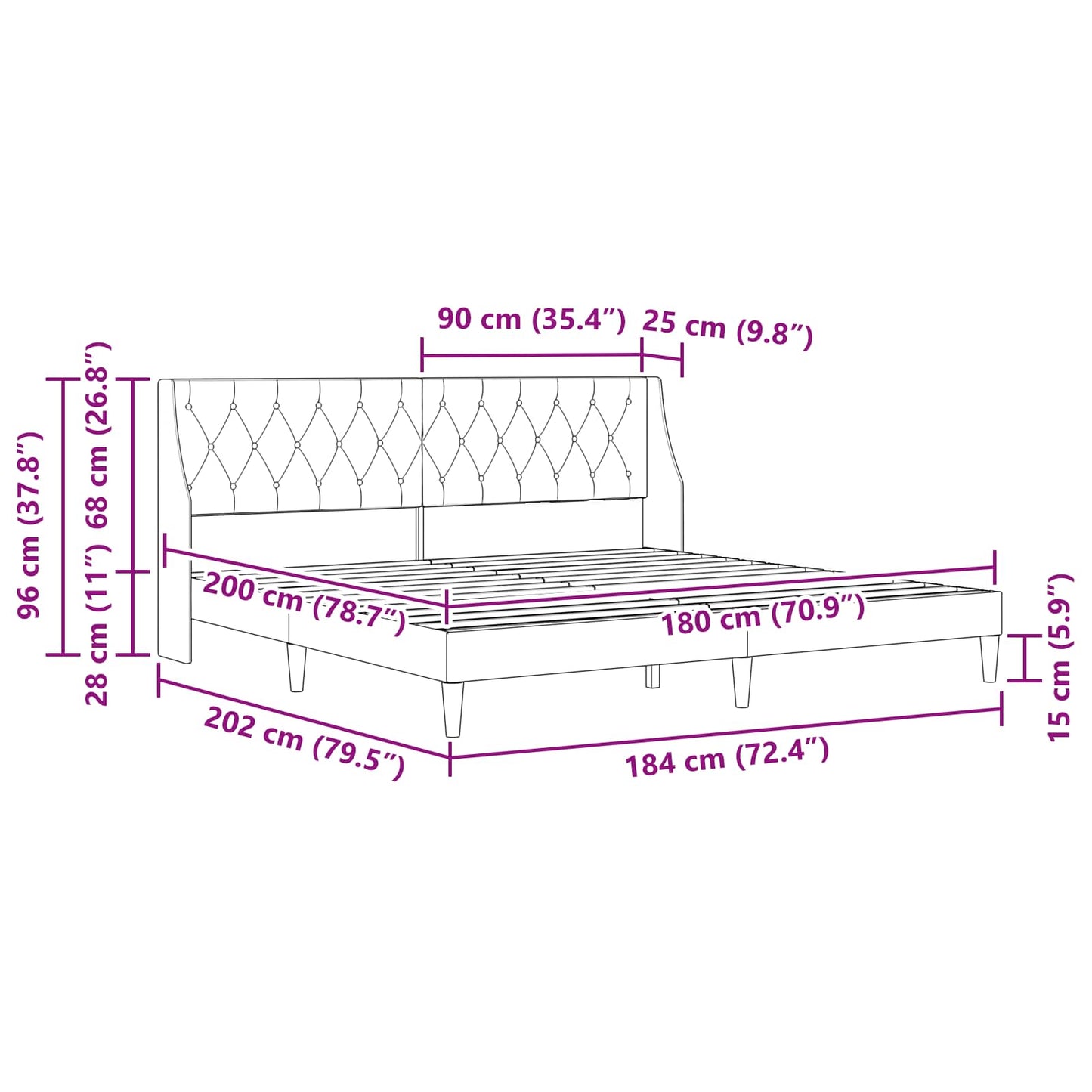 vidaXL Bed Frame with Mattress Dark Grey 180 x 200 cm Velvet