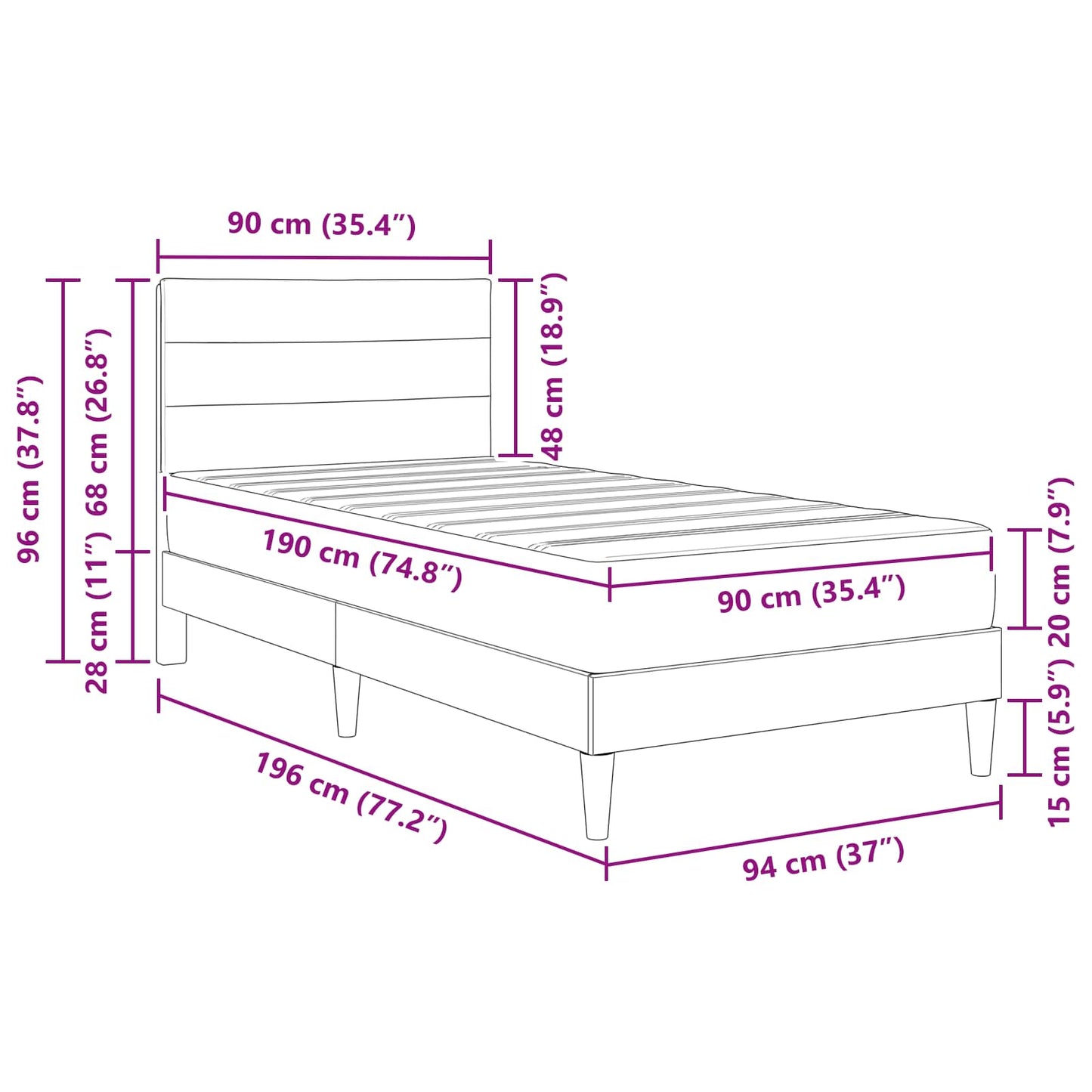 vidaXL Bed Frame with Mattress Light Grey 90 x 190 cm Fabric