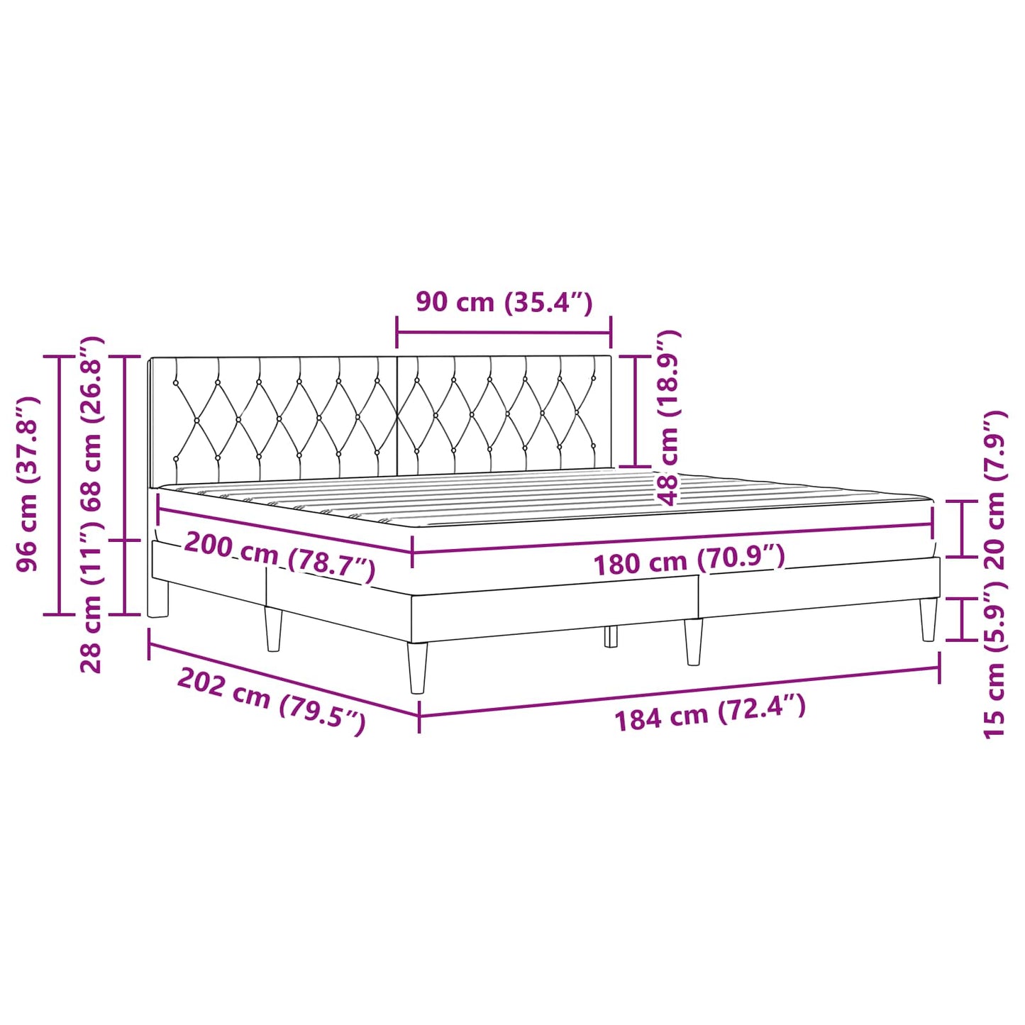 vidaXL Bed Frame with Mattress Black 180 x 200 cm Velvet