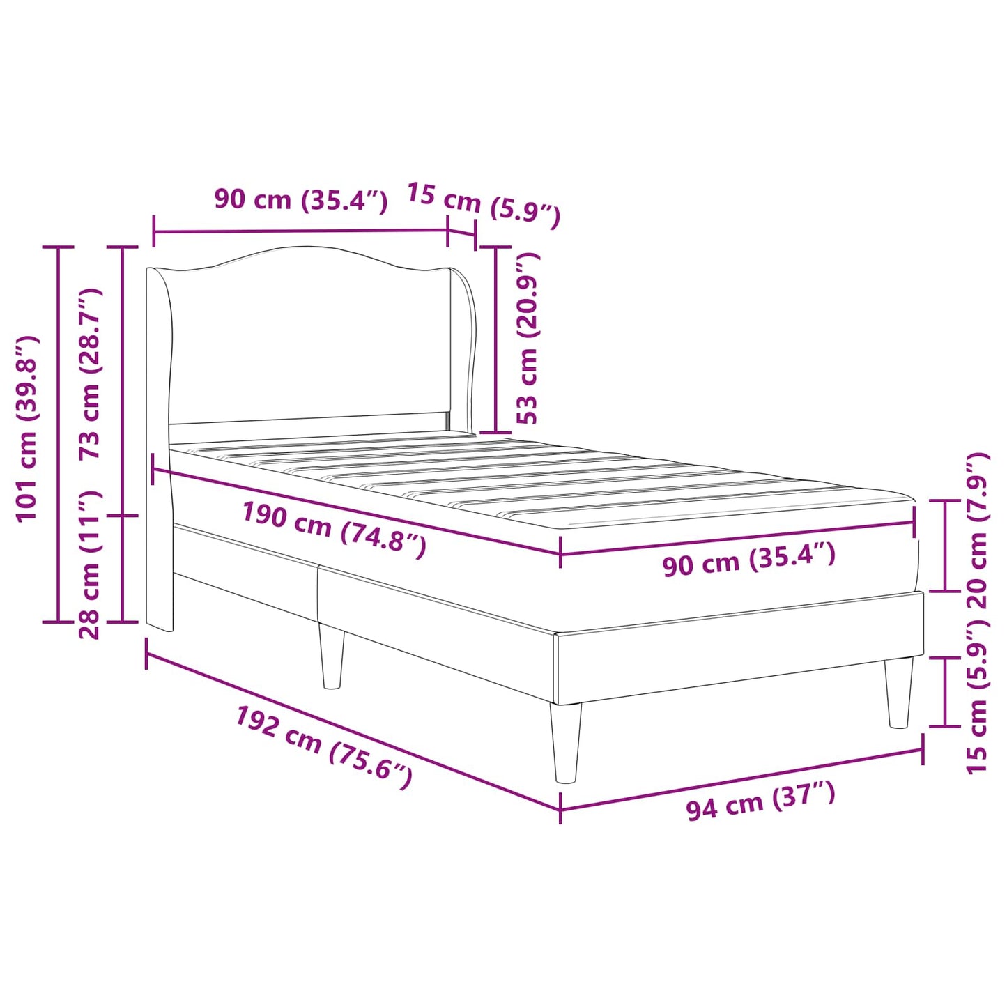 vidaXL Bed Frame with Headboard White 90 x 190 cm Faux Leather