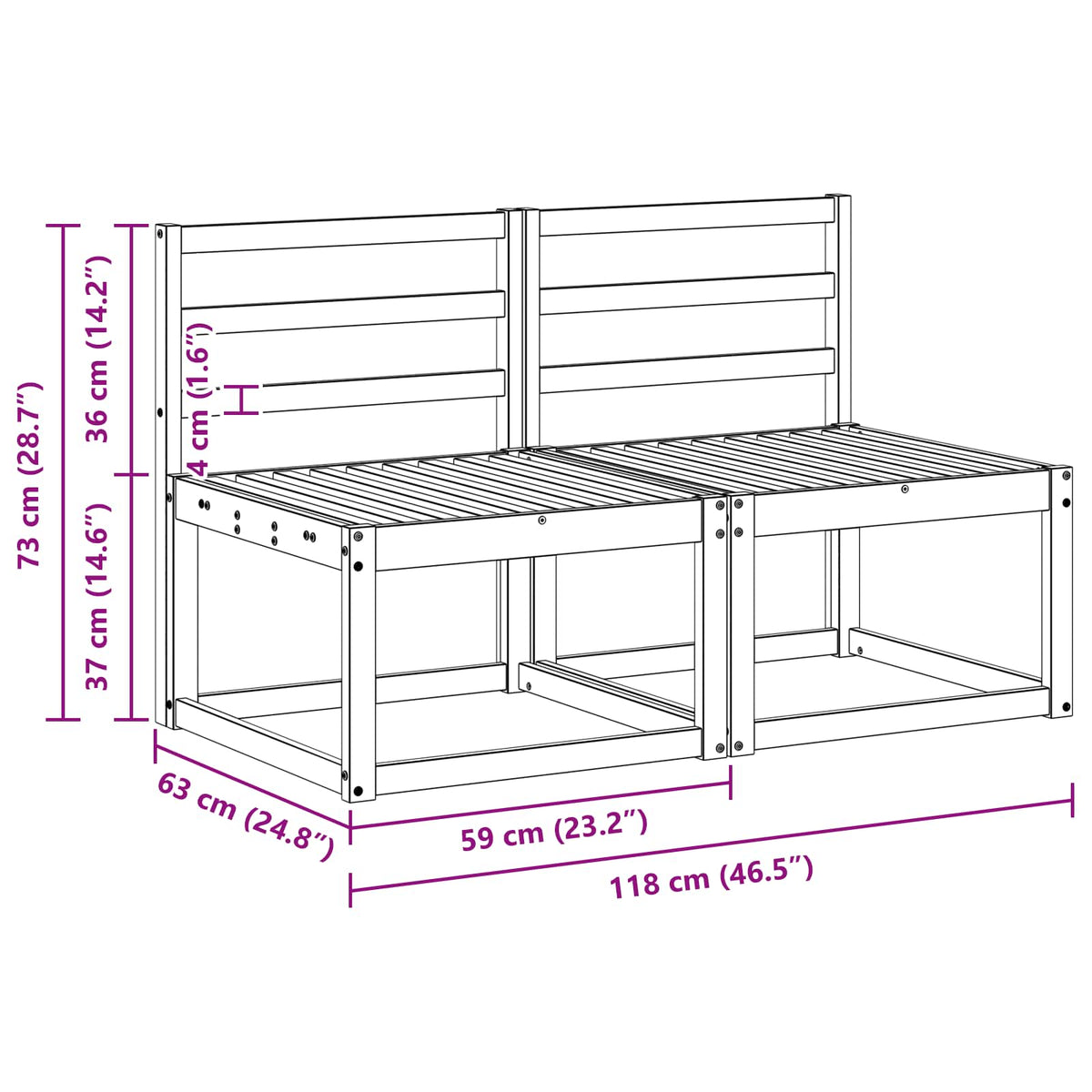 vidaXL 2 Piece Outdoor Middle Sofa Solid Acacia Wood White