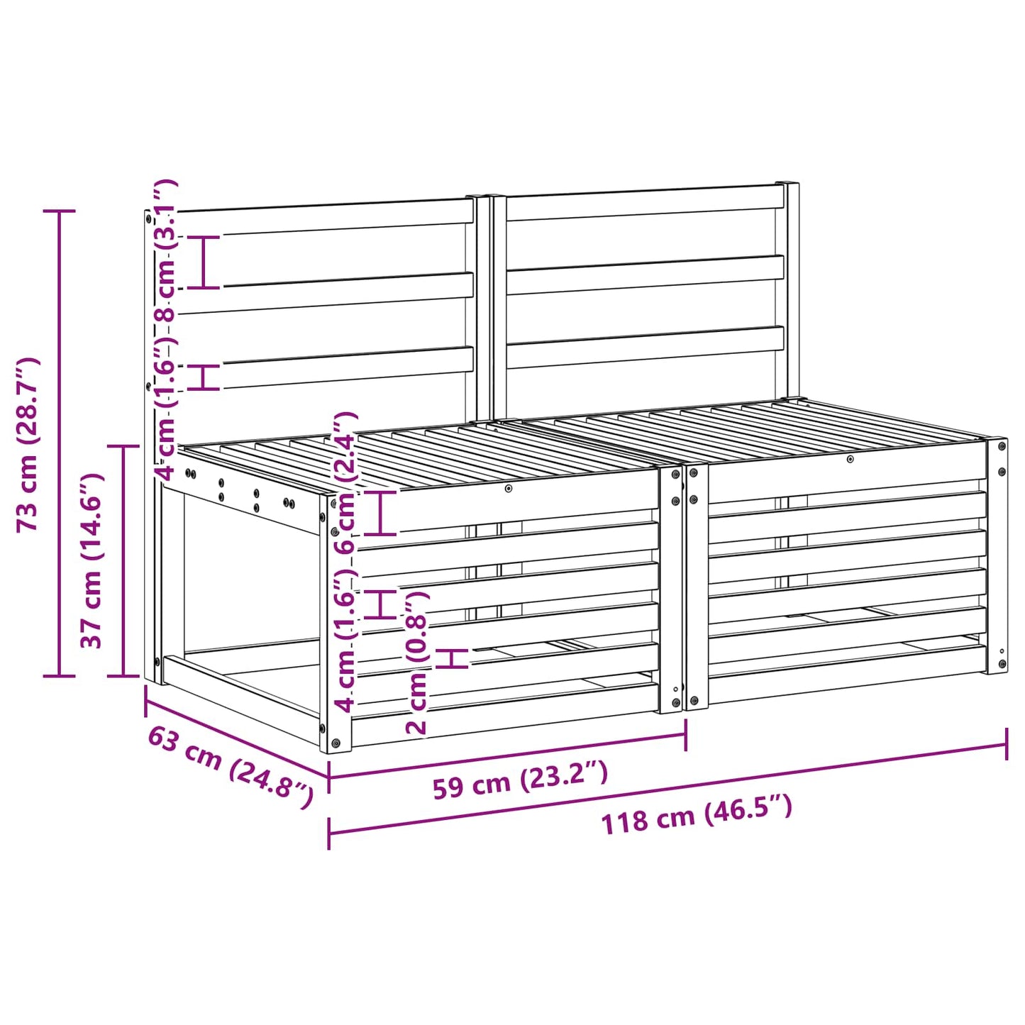 vidaXL 2 Piece Outdoor Middle Sofa Solid Acacia Wood White