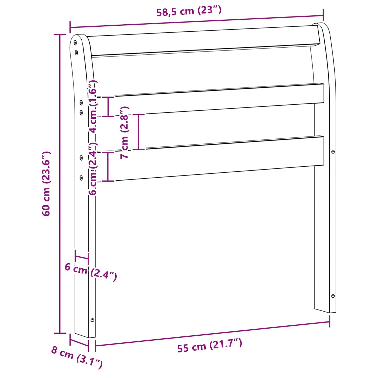vidaXL Armrests Module 2 pcs White 58.5 x 8.5 x 60 cm