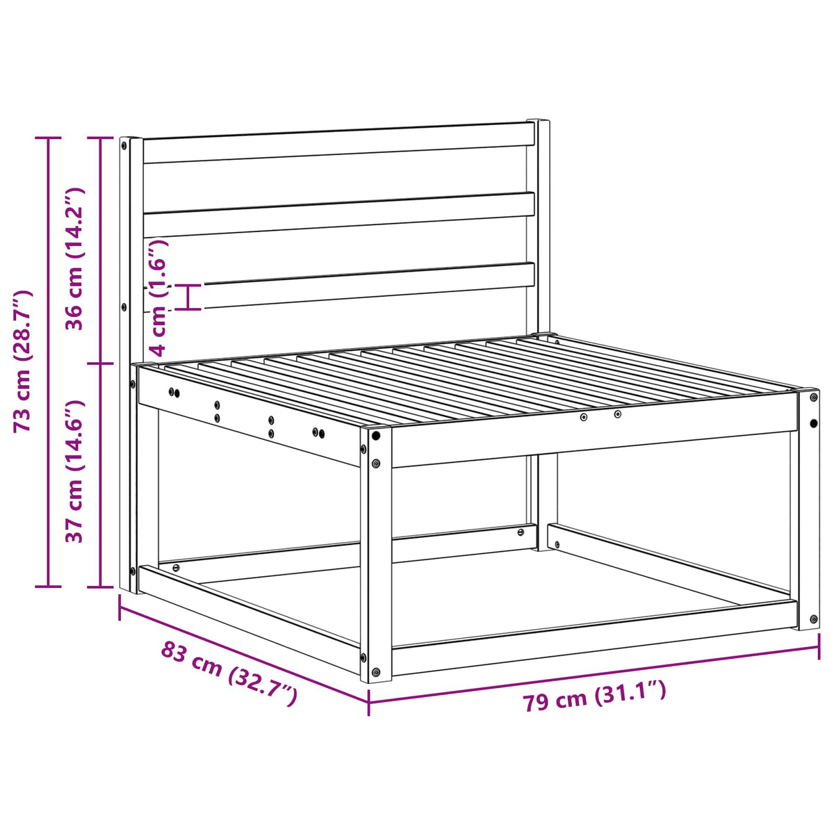 vidaXL Outdoor Middle Sofa White 79 x 83 x 73 cm
