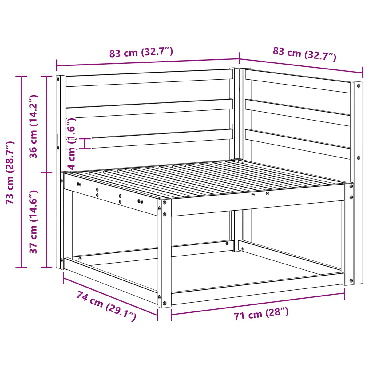 vidaXL Outdoor Corner sofa White 83 x 83 x 73 cm