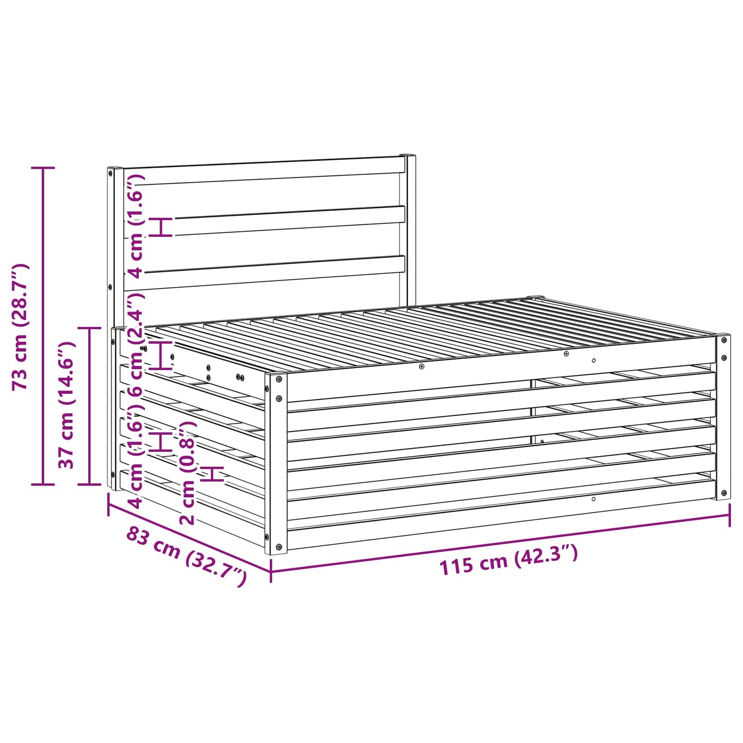vidaXL Outdoor End sofa White 115 x 83 x 73 cm Solid Acacia Wood