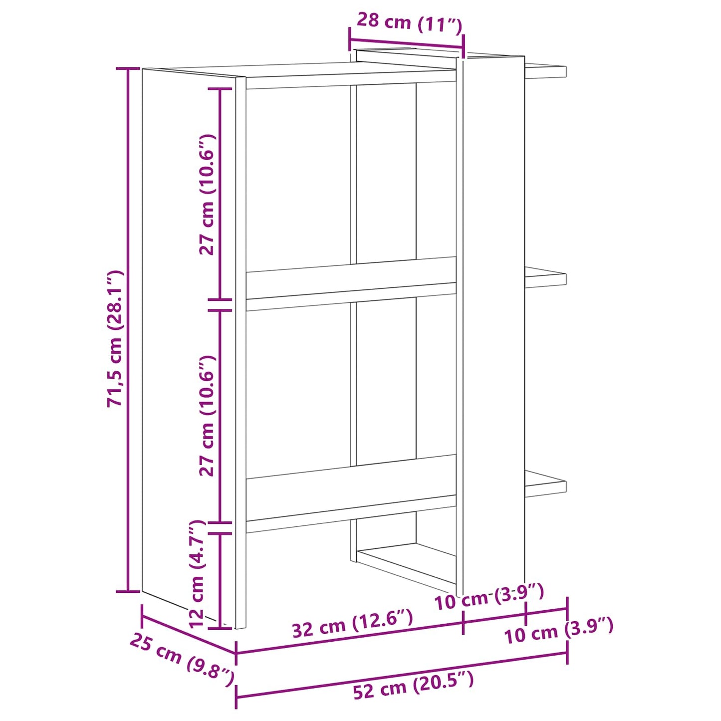 vidaXL Bookshelf 2-Tier 52 x 25 x 71.5 cm Engineered Wood Grey Sonoma