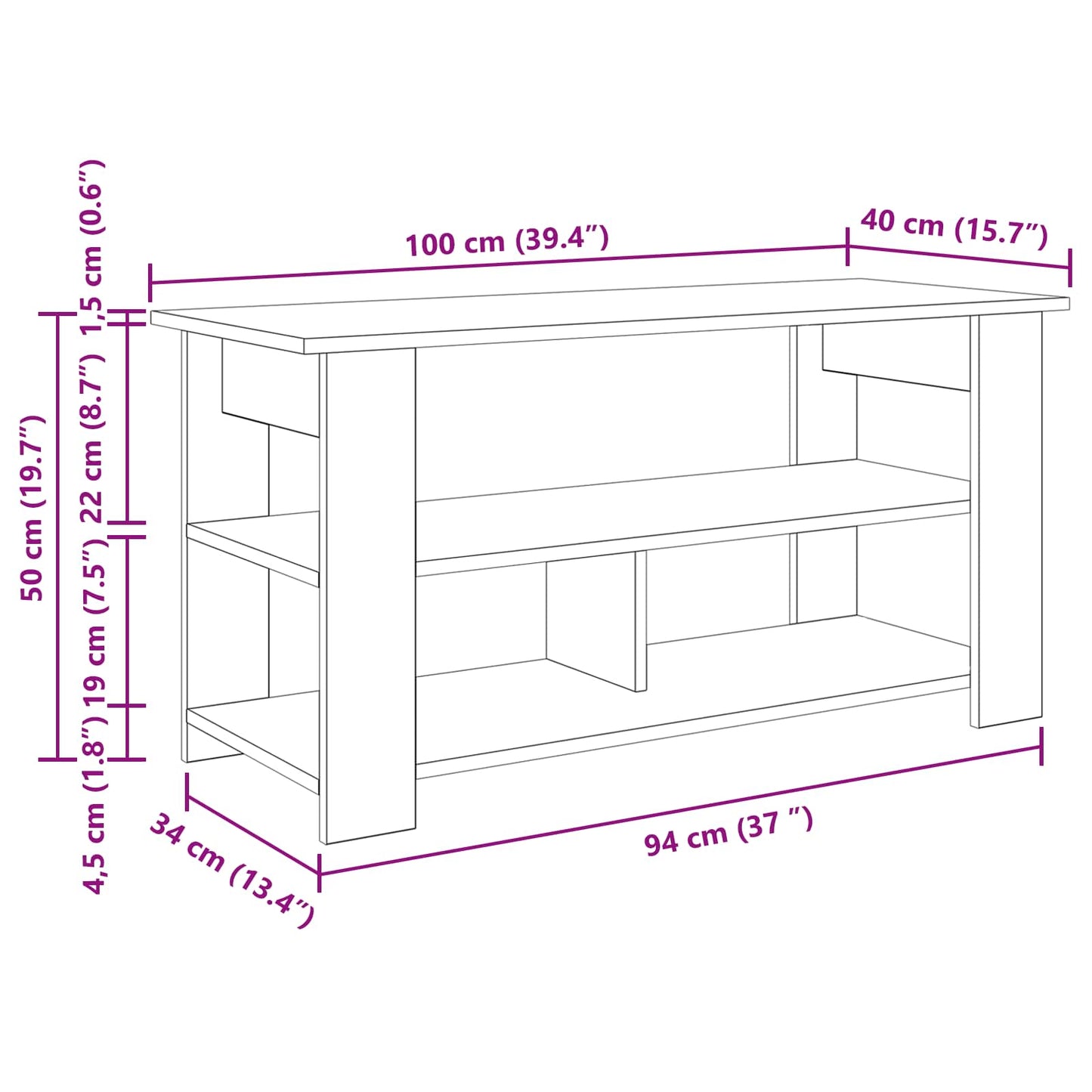 vidaXL TV stand 100 x 40 x 50 cm Artisan Oak