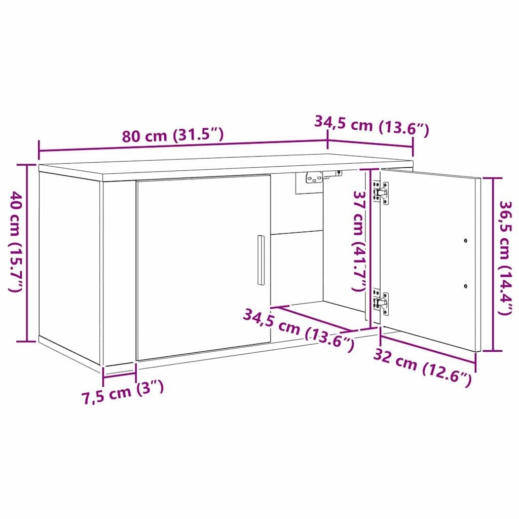 vidaXL Wall-mounted TV Cabinet Set 3 pcs Black Oak 80 x 34.5 x 40 cm
