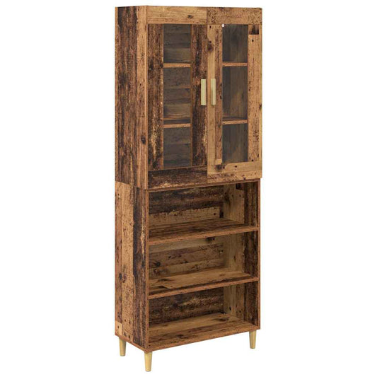 vidaXL Highboard Old Wood 69.5 x 34 x 180 cm Engineered Wood and Glass