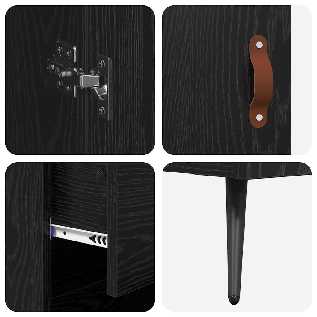 vidaXL Highboard Cabinet with Shelf 2 pcs Black Oak Engineered Wood