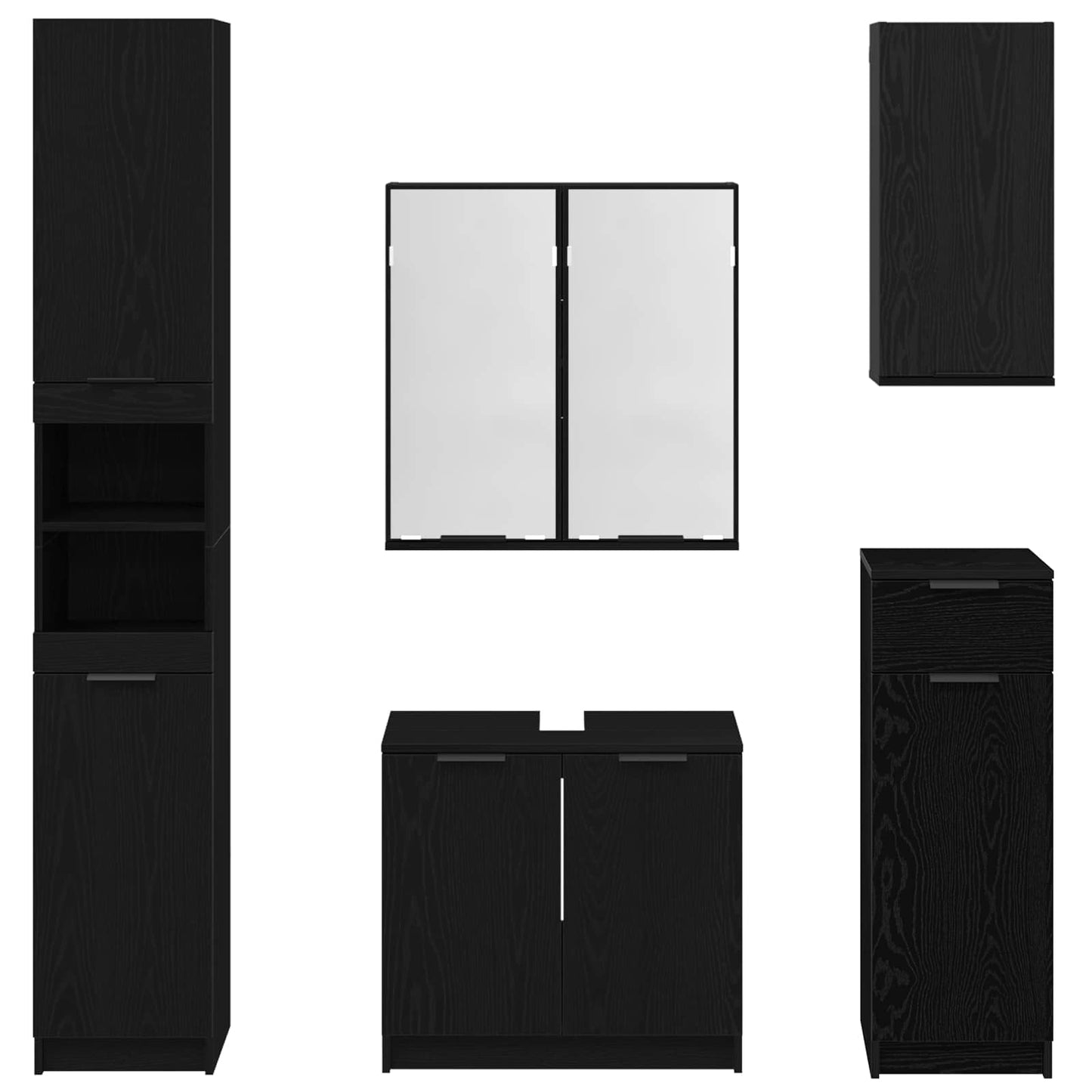 vidaXL Bathroom Furniture Set 5 pcs Black Oak Engineered Wood