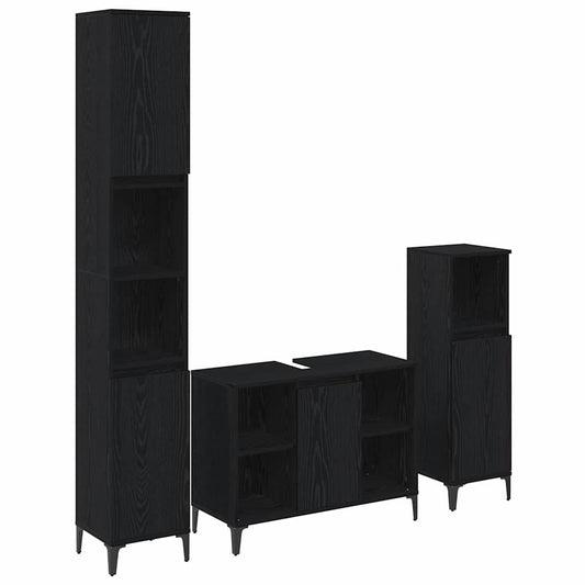 vidaXL Bathroom Furniture Set 3 pcs Black oak Engineered wood