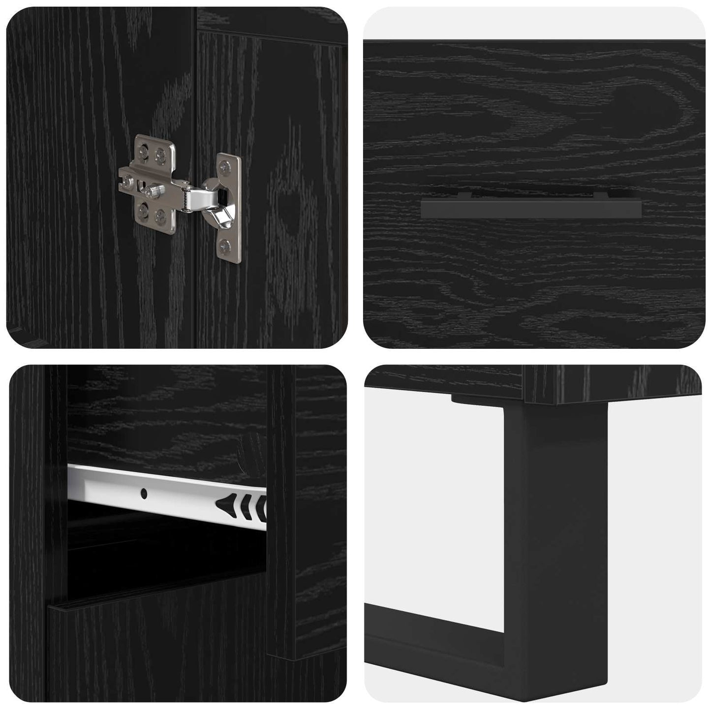vidaXL Highboard with Drawer 2 pcs Black Oak Engineered Wood and Glass