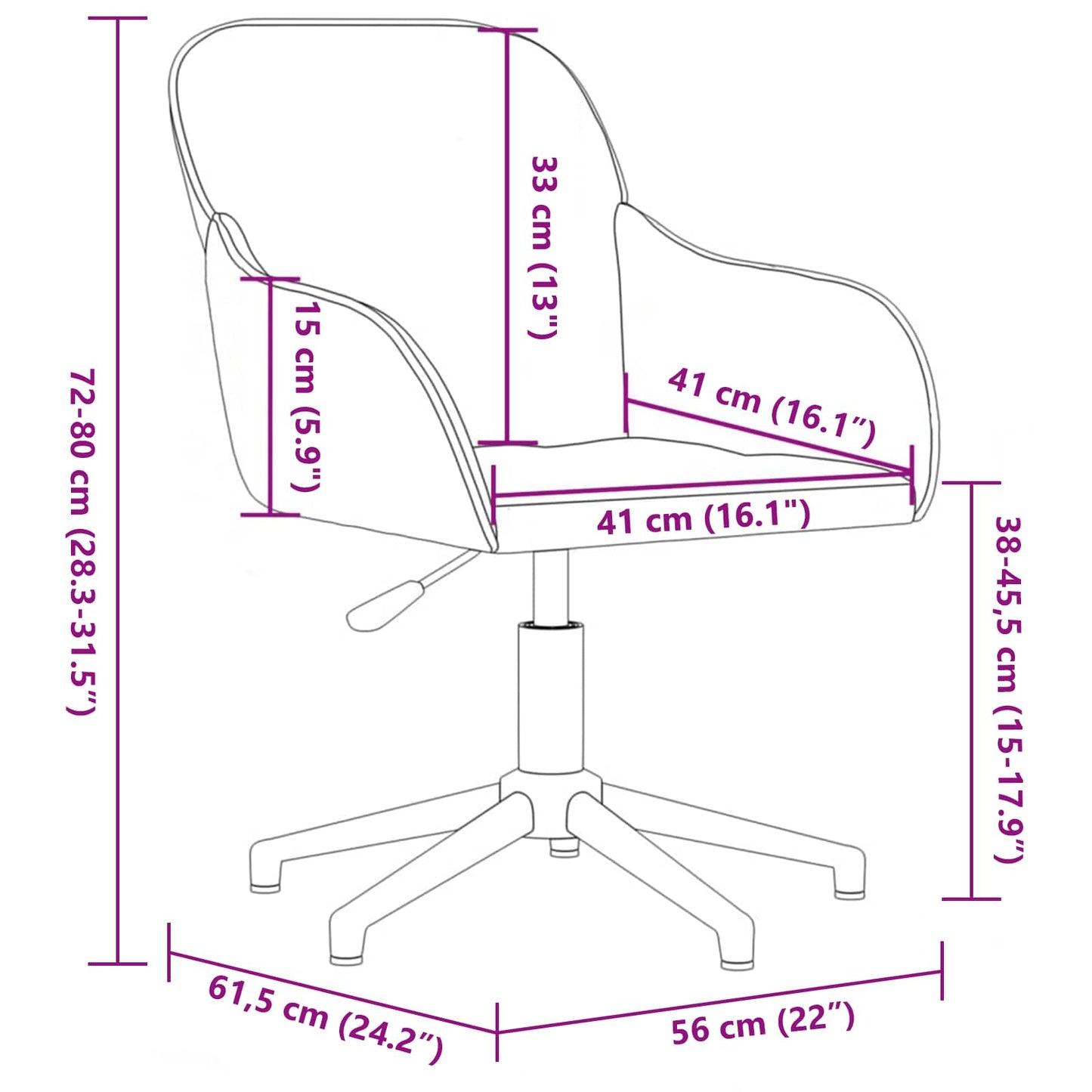 vidaXL Office Chair Height Adjustable Black 56 x 61.5 x 72 cm Velvet