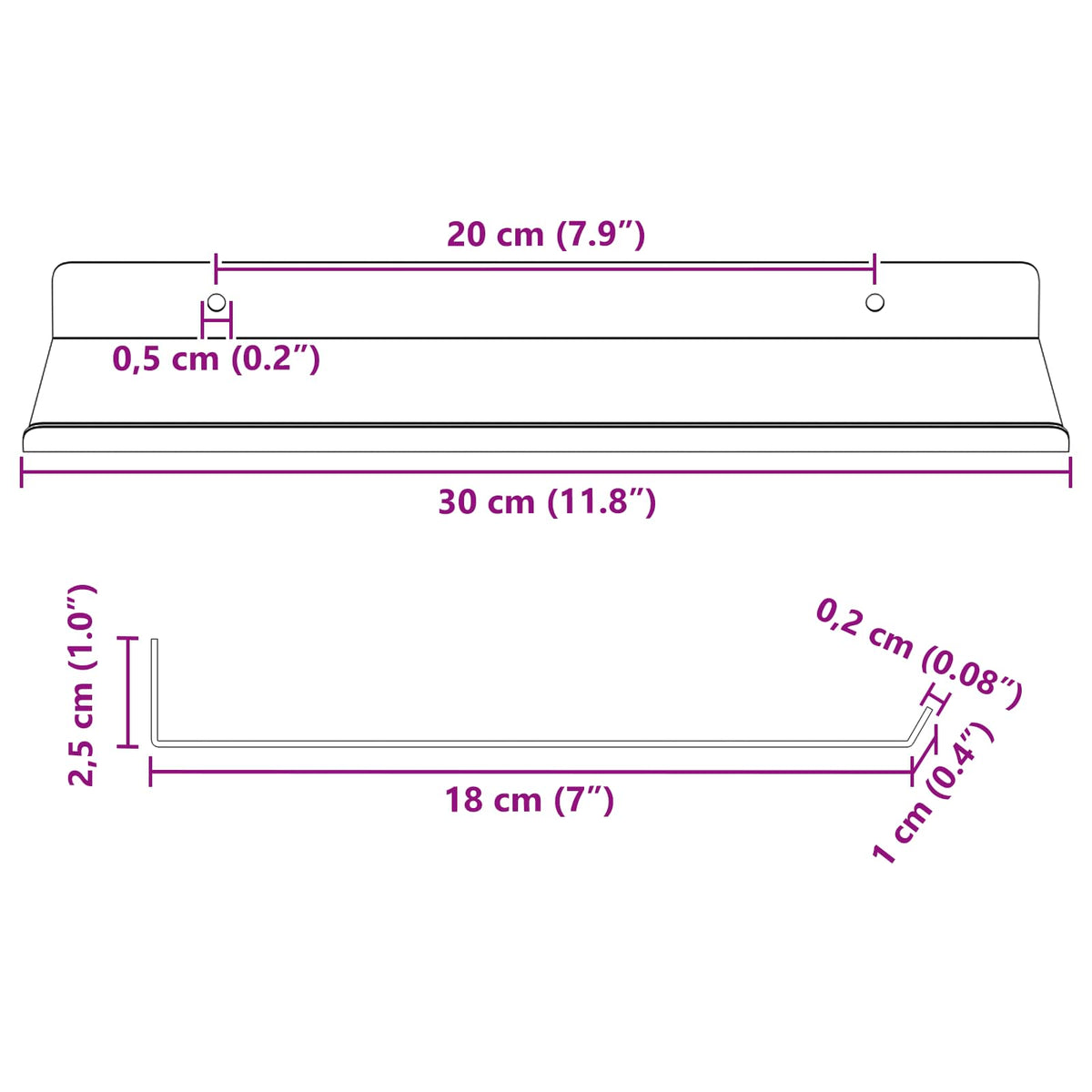 vidaXL Floating Shelf 2 pcs Black 30 x 18 x 2.5 cm Steel