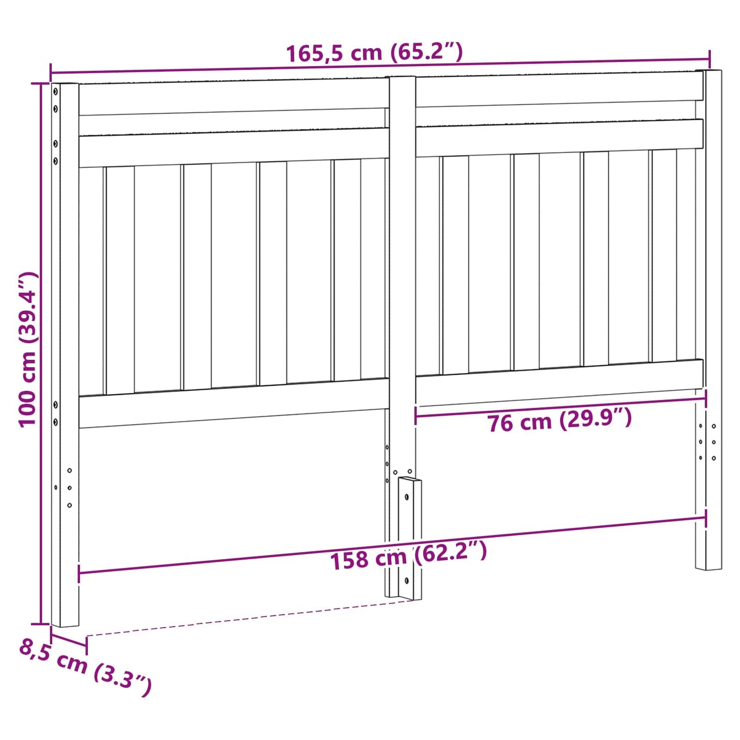 vidaXL Headboard with Headboard Wax Brown 165.5 x 100 cm