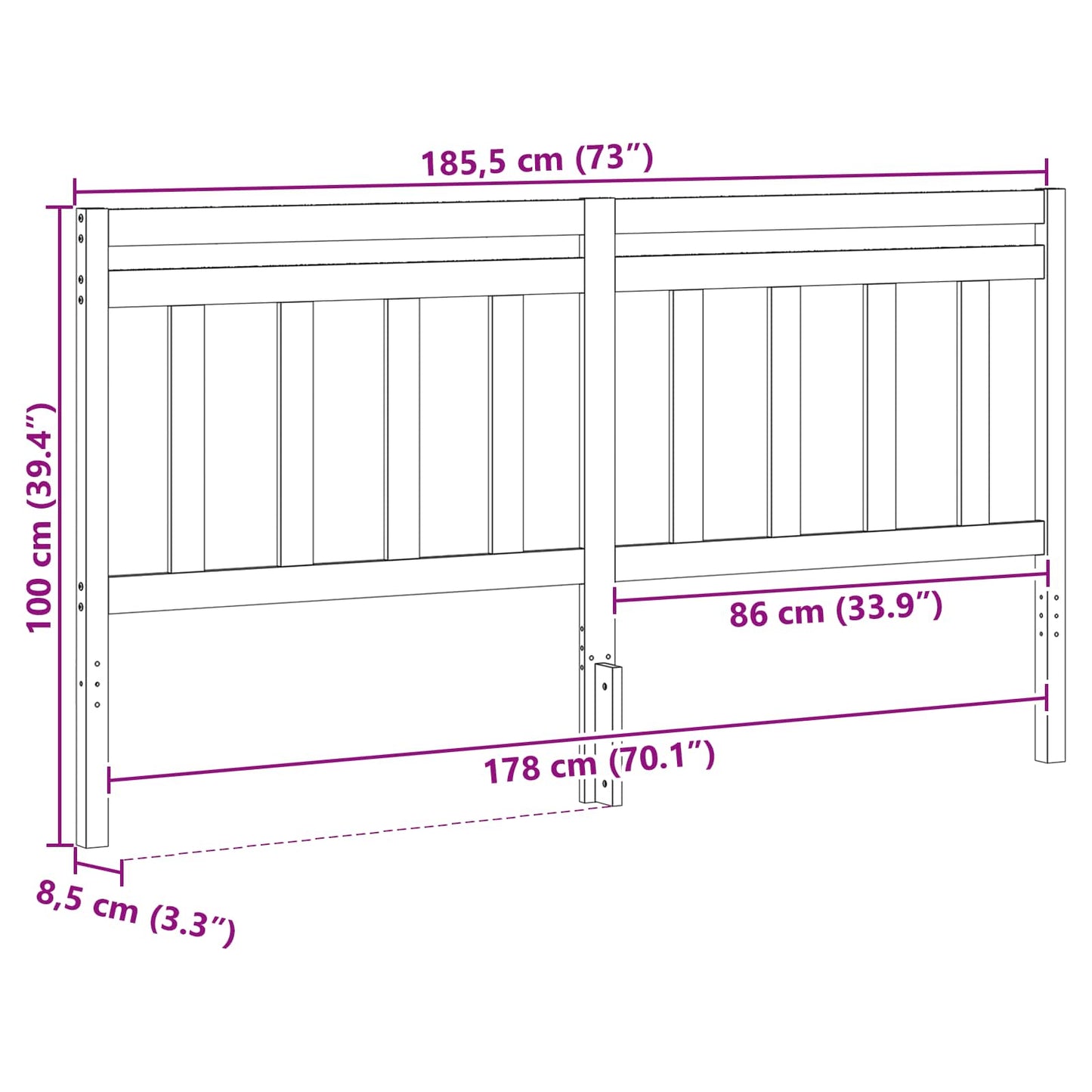 vidaXL Headboard with Headboard Wax Brown 185.5 x 100 cm
