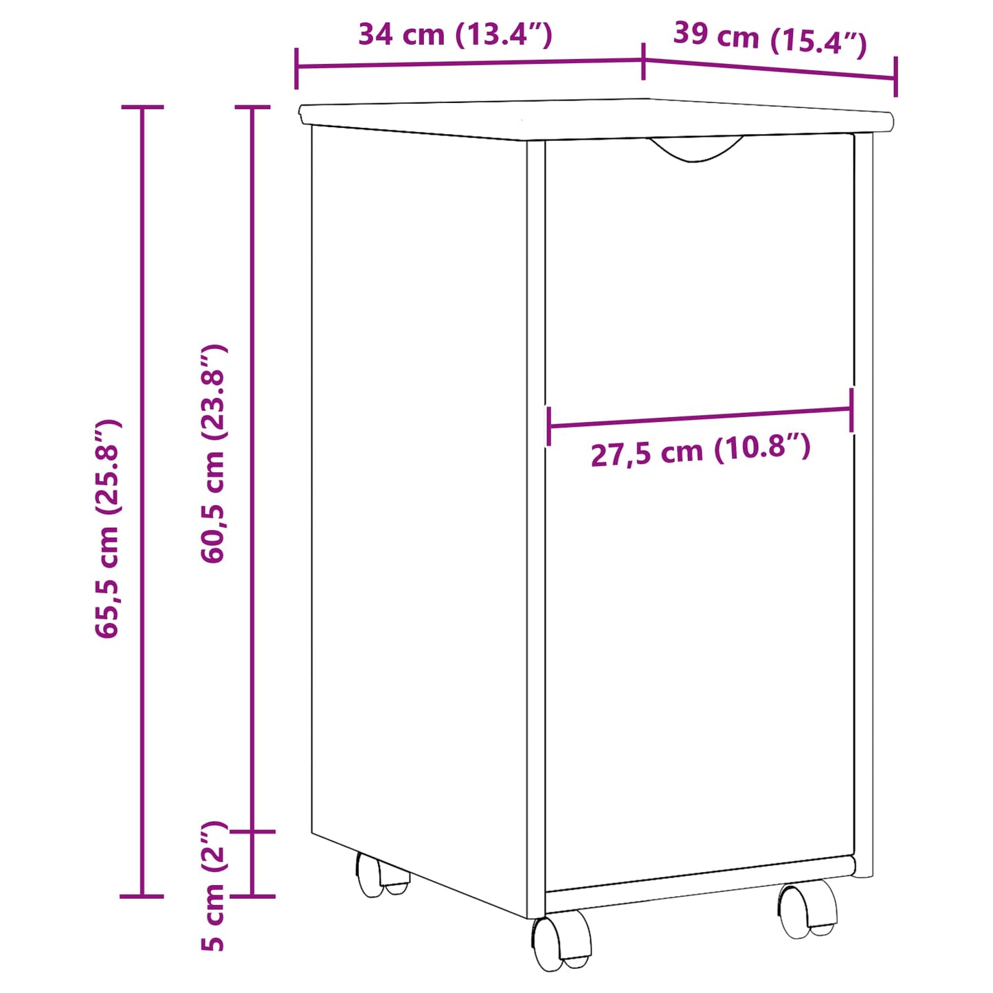 vidaXL Rolling Cabinet Grey 34 x 39 x 65.5 cm Solid Pine Wood