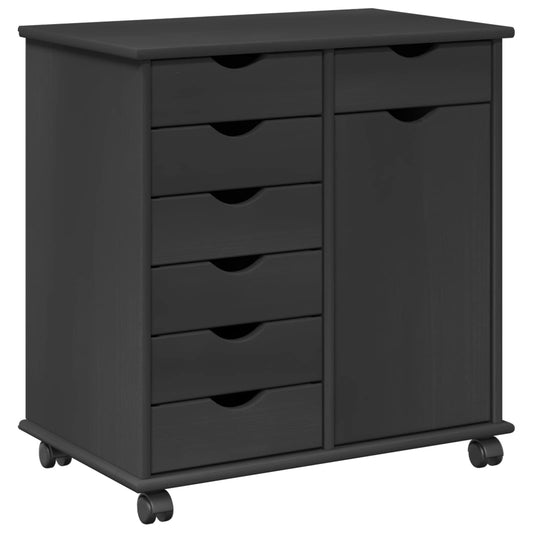 vidaXL Rolling Cabinet Grey 63.5 x 39 x 65.5 cm Solid Pine Wood