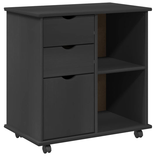vidaXL Rolling Cabinet Grey 63.5 x 39 x 65.5 cm Solid Pine Wood