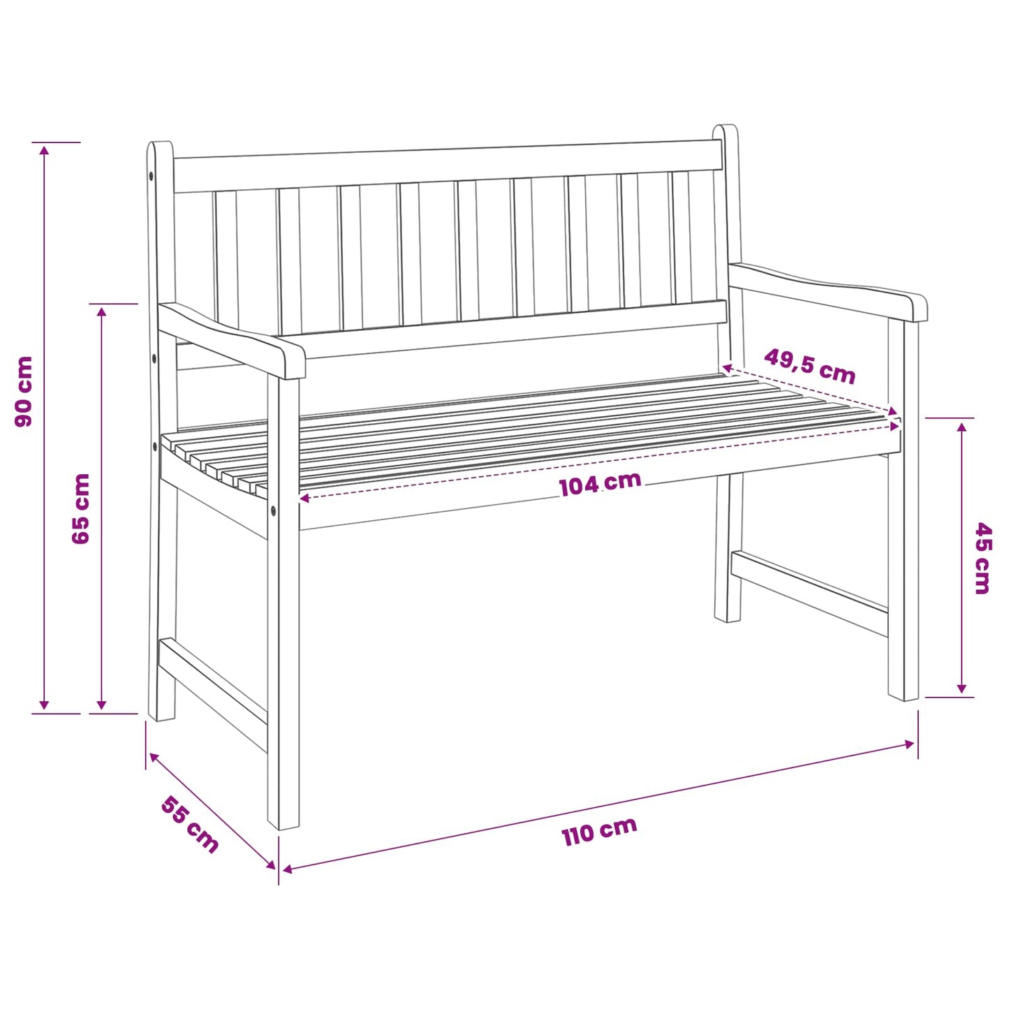 vidaXL Garden Bench 2-Seater 110 x 55 x 90 cm Solid Acacia Wood