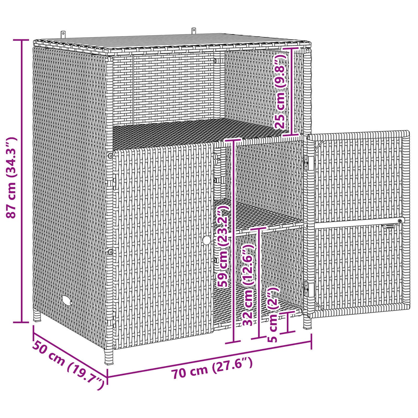 vidaXL Cabinet Beige 70 x 50 x 87 cm Polyester and Roly Ratten
