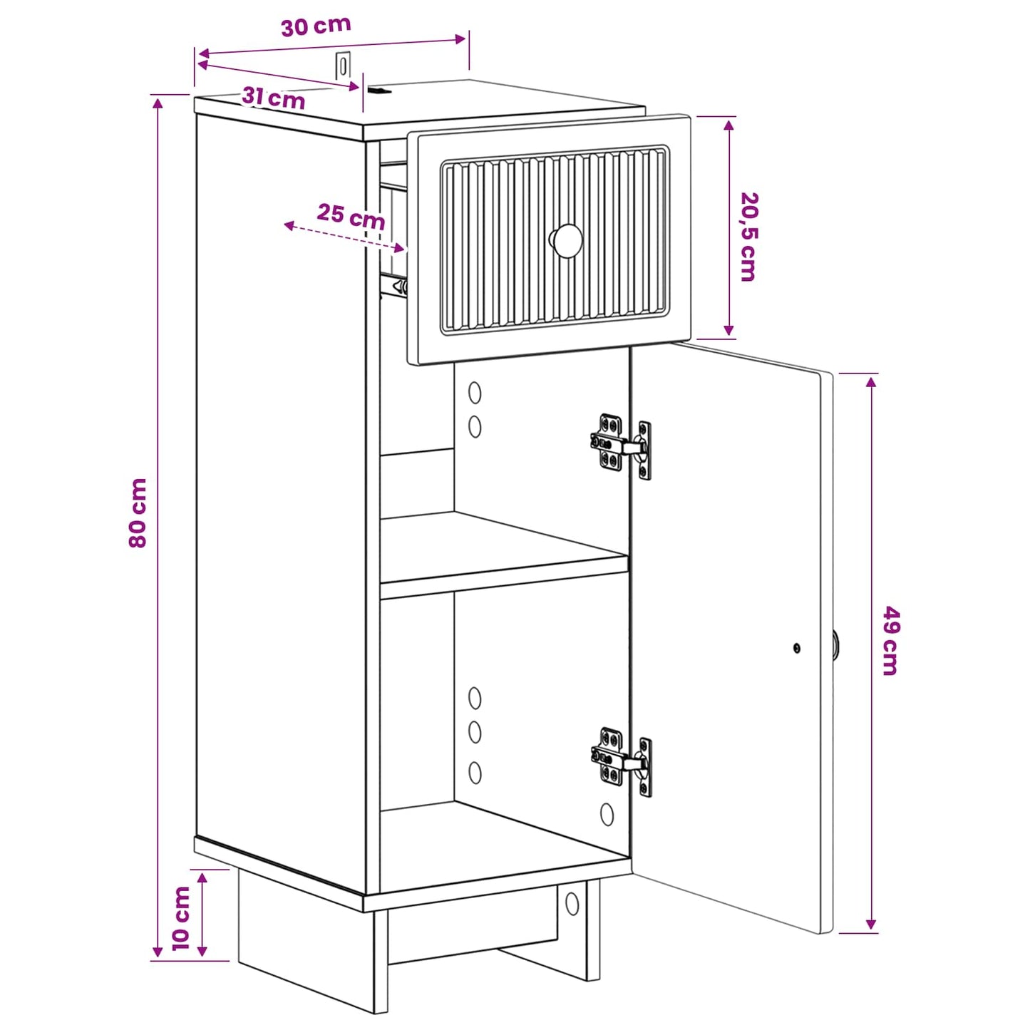 vidaXL Bathroom Storage Cainet EDE Black 30 x 31 x 80 cm