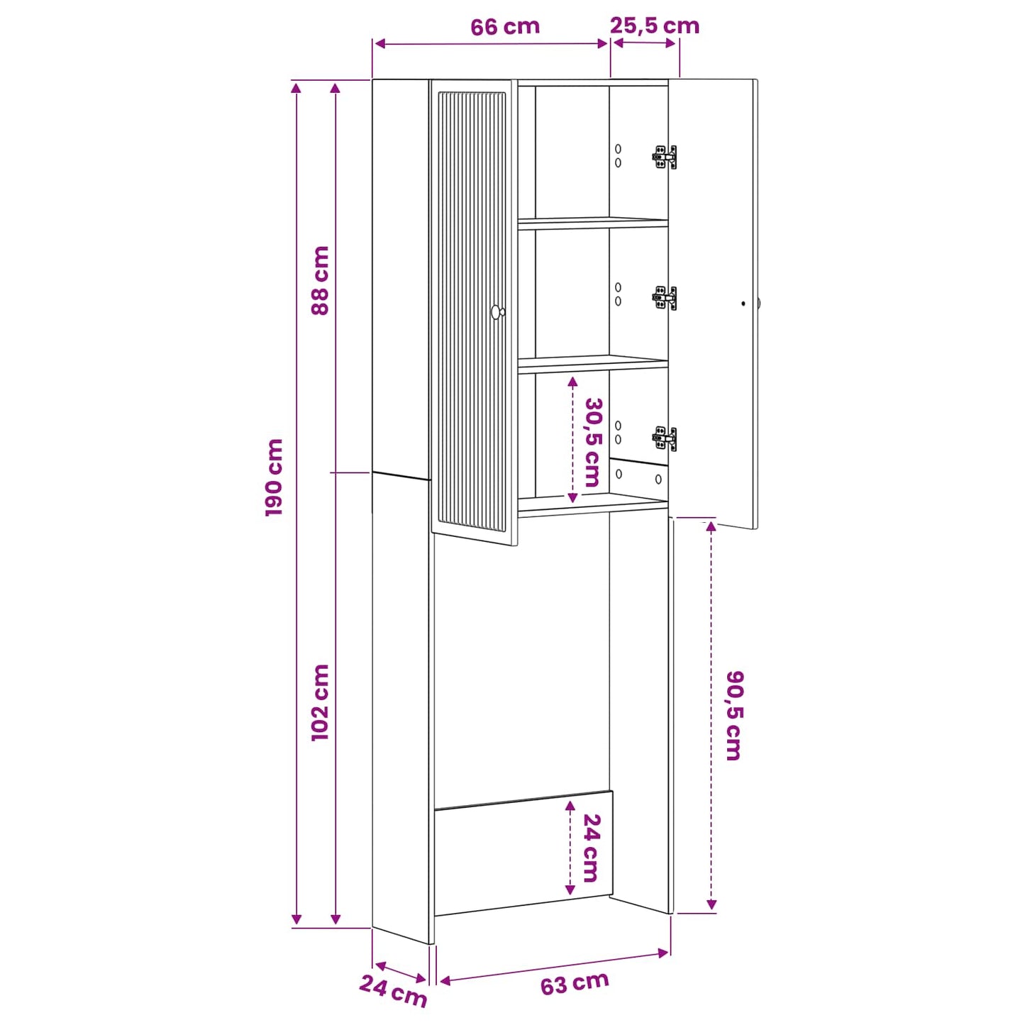 vidaXL Toilet Cabinet EDE White 66 x 25.5 x 190 cm Engineered Wood
