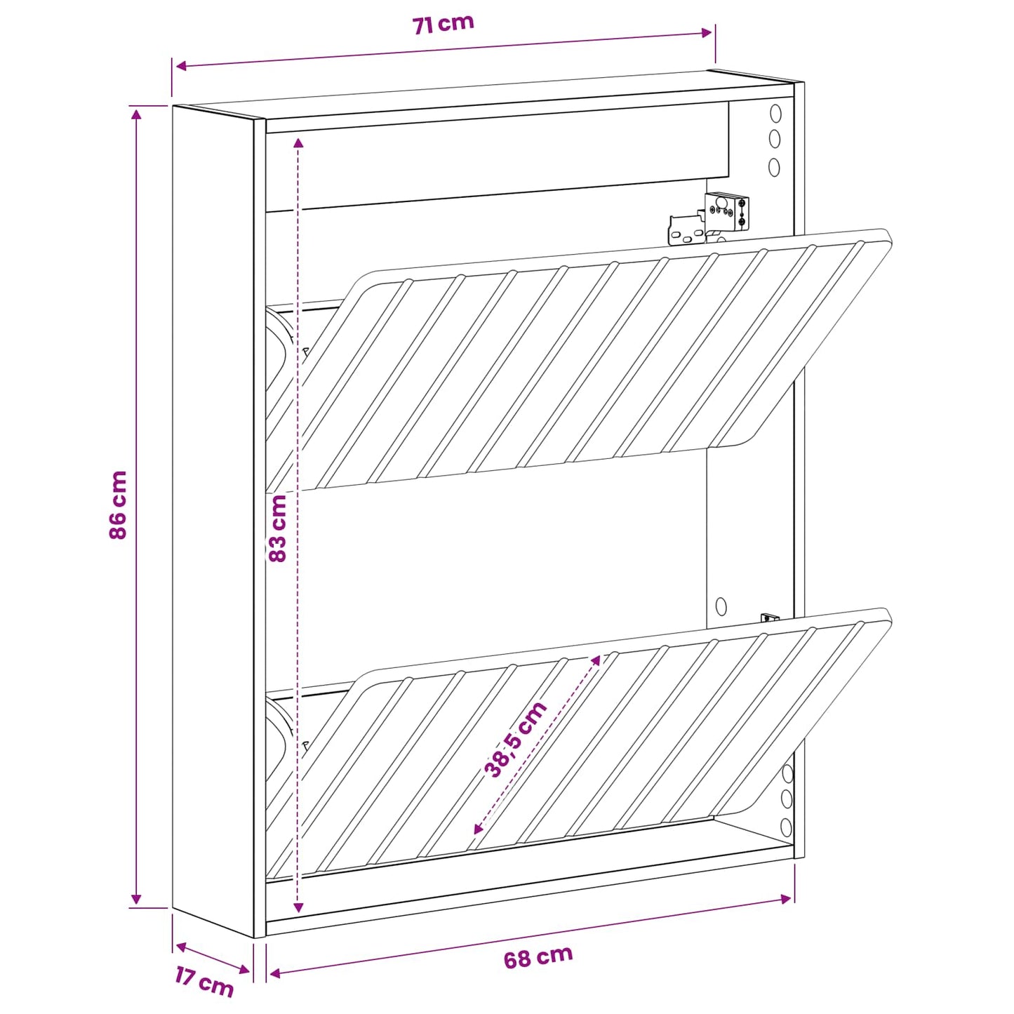 vidaXL Wall-Mounted Shoe Cabinet ZWOLLE 71 x 17 x 86 cm Black
