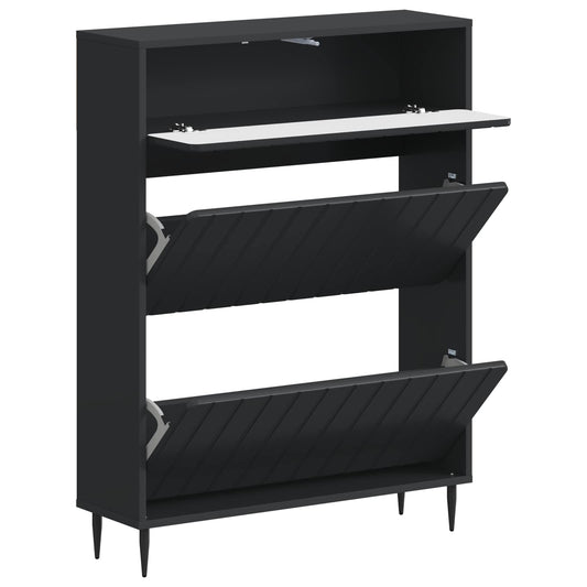 vidaXL Shoe Cabinet ZWOLLE 78 x 24 x 103 cm Engineered Wood Black