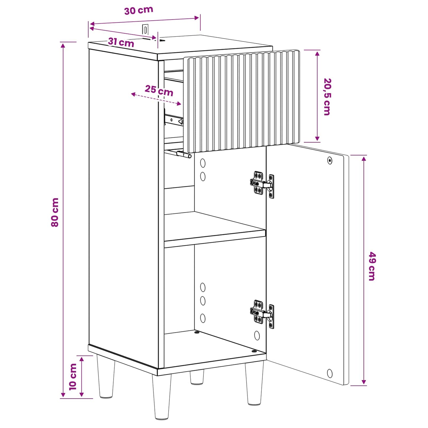 vidaXL Bathroom Storage Cainet ARNHEM White 30 x 31 x 80 cm