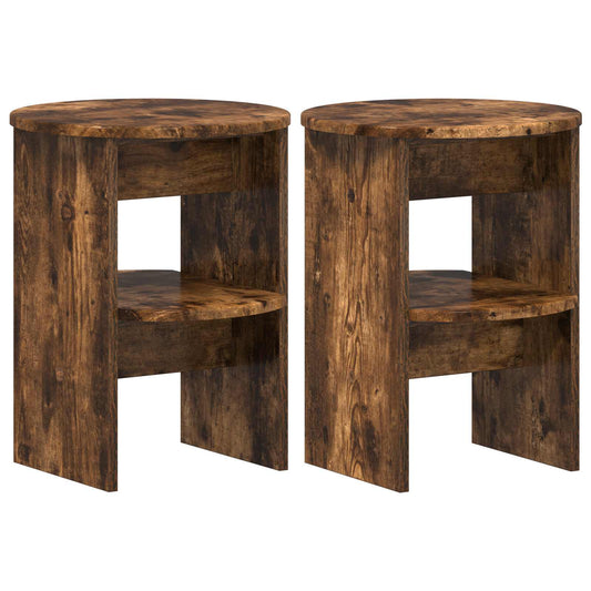 vidaXL Side Cabinet 2 pcs Smoked Oak Ø40 x 50 cm Engineered Wood
