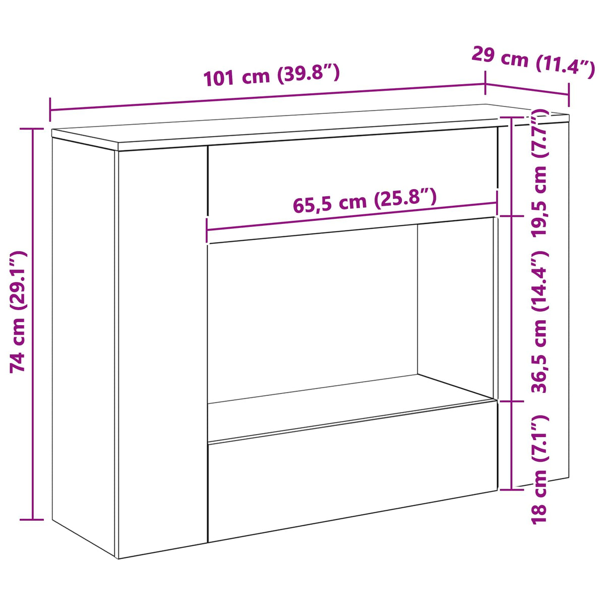vidaXL Console Table White 101 x 29 x 74 cm Engineered Wood