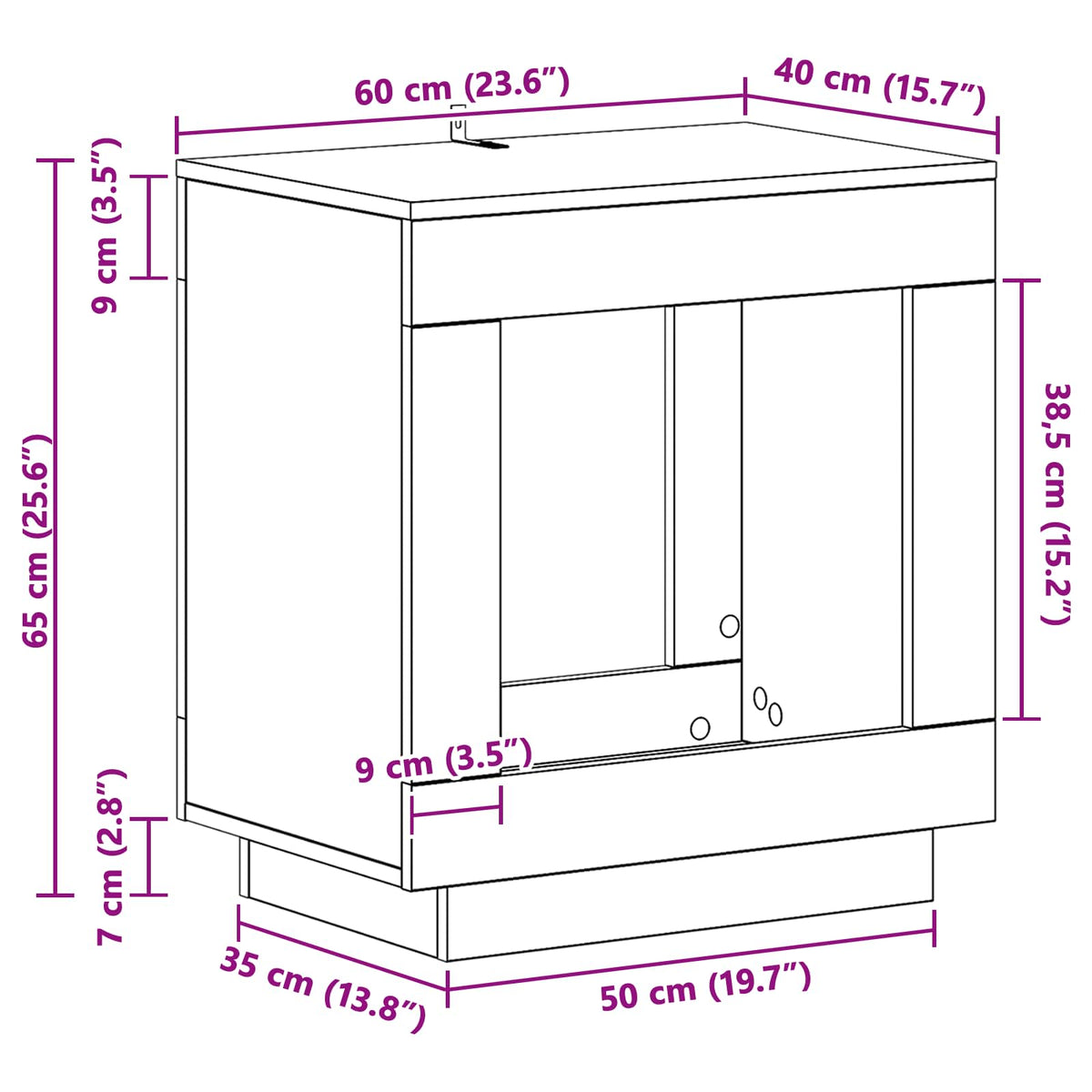 vidaXL Side Table Black Oak 60 x 40 x 65 cm Engineered Wood