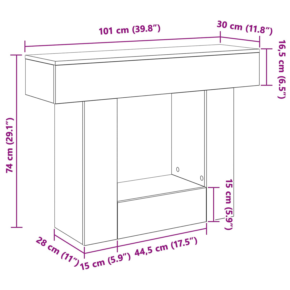 vidaXL Concrete Grey 101 x 30 x 74 cm