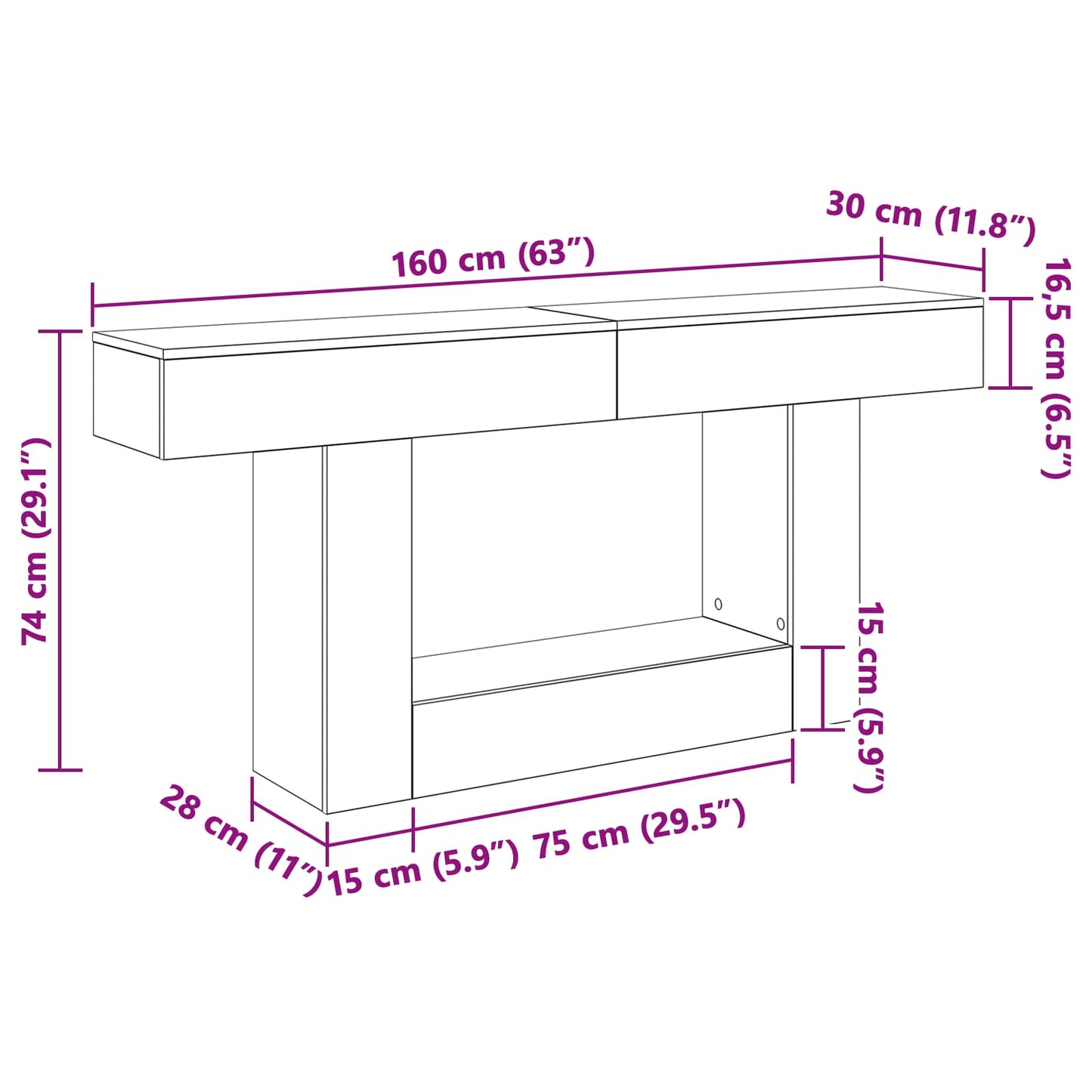 vidaXL Smoked Oak 160 x 30 x 74 cm