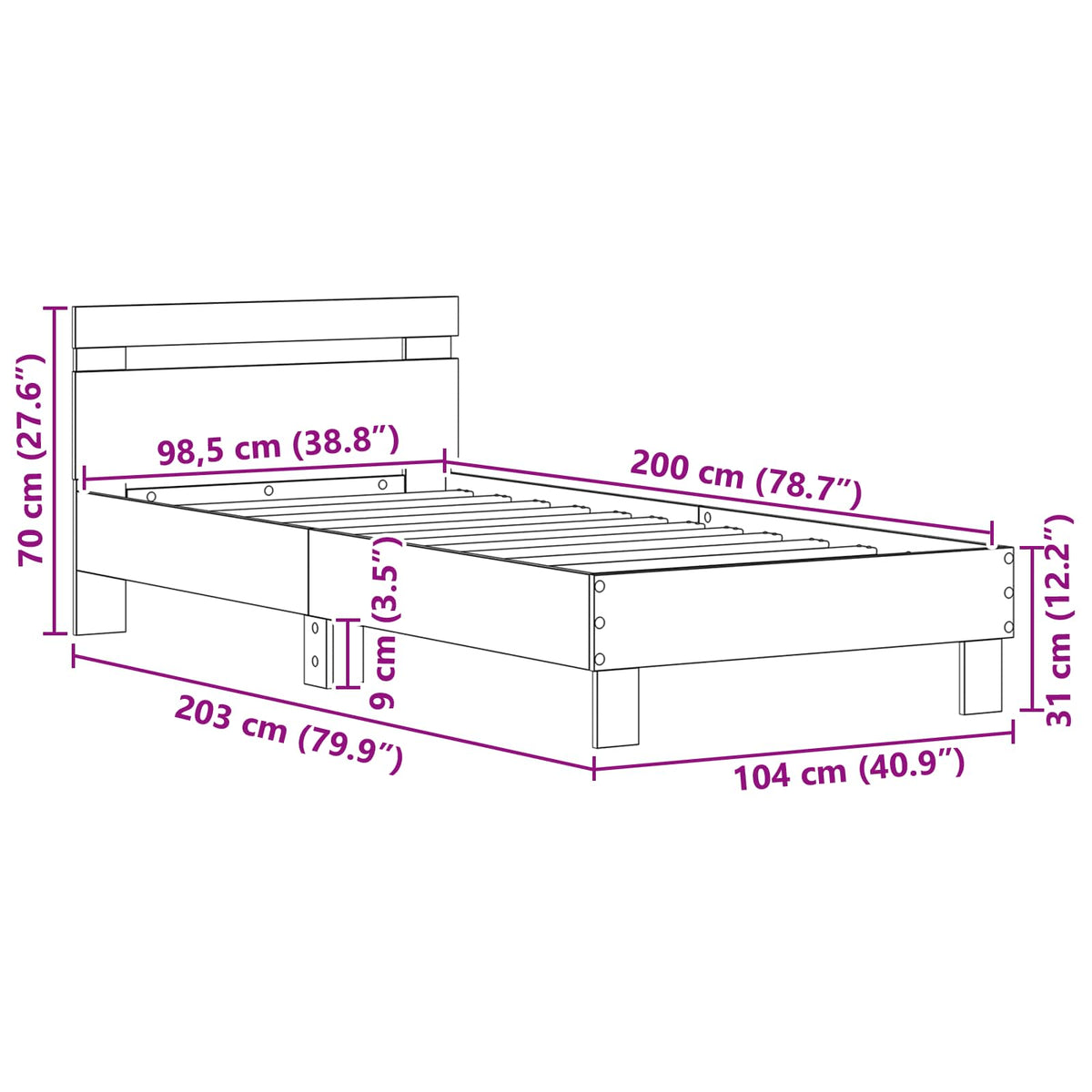 vidaXL Bed Frame Artisan Oak 98.5 x 200 cm Engineered Wood