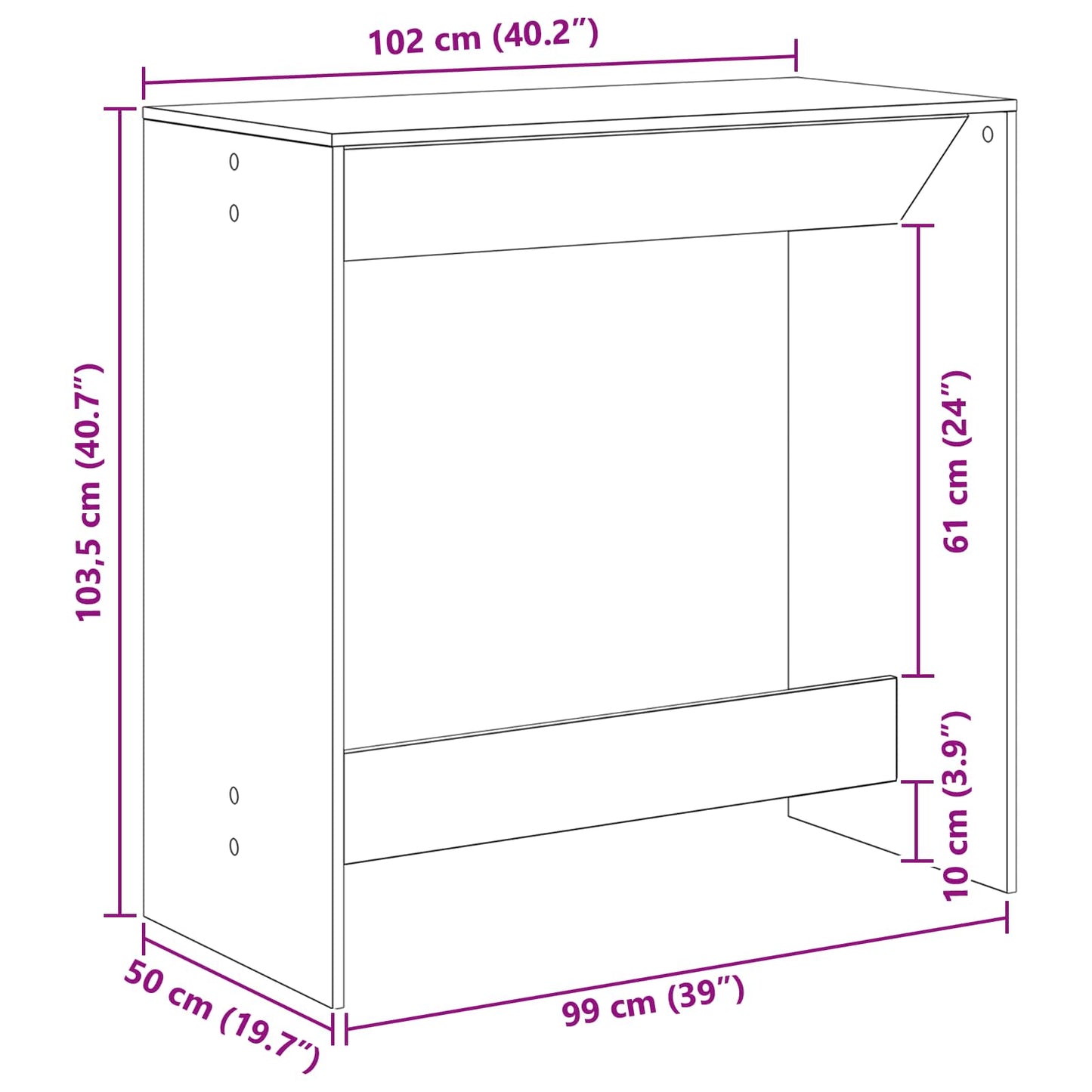 vidaXL Bar Table Black Oak 102 x 50 x 103.5 cm Engineered Wood