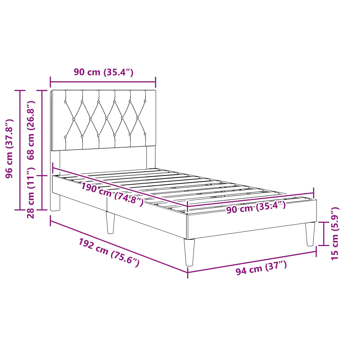 vidaXL Bed Frame with Headboard Dark Grey 90 x 190 cm Velvet