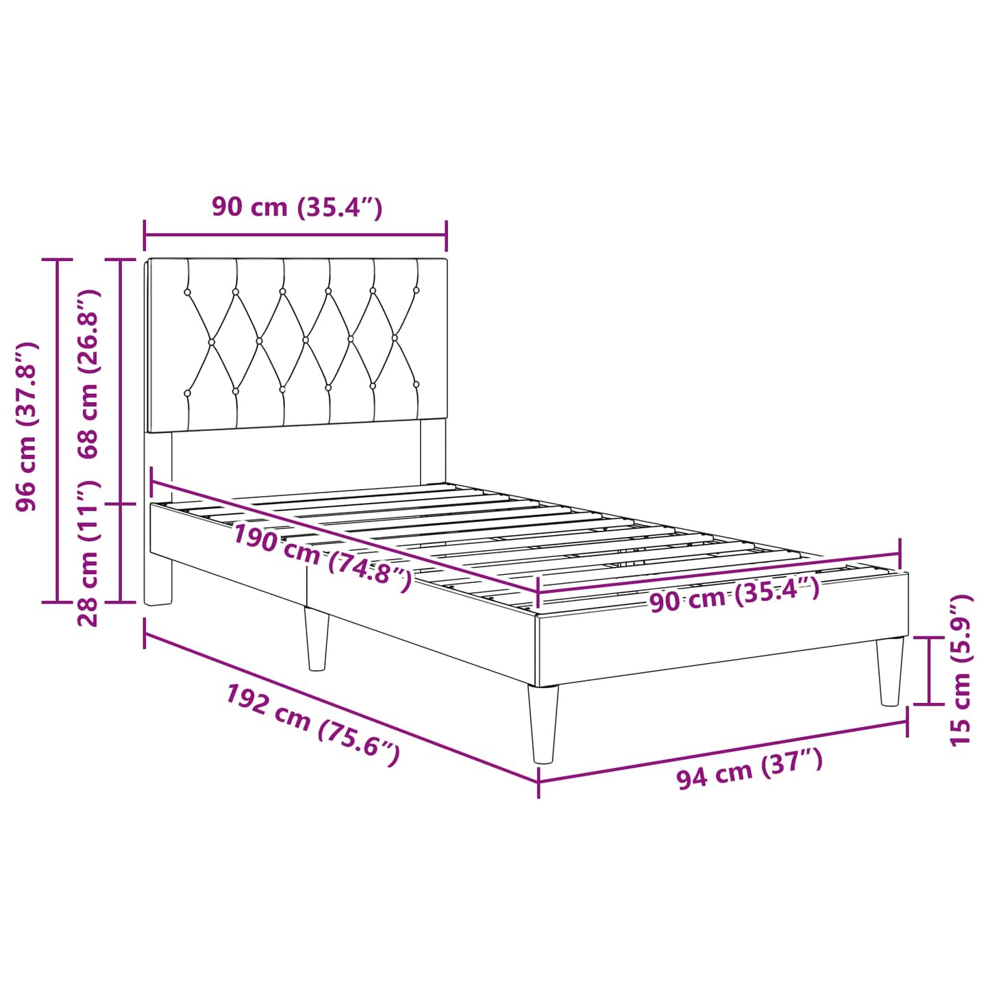 vidaXL Bed Frame with Headboard Black 90 x 190 cm Velvet