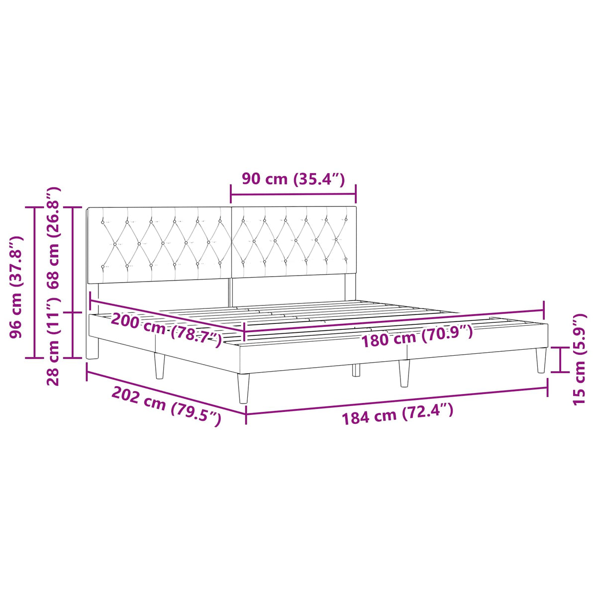vidaXL Bed Frame with Headboard Dark Grey 180 x 200 cm Velvet