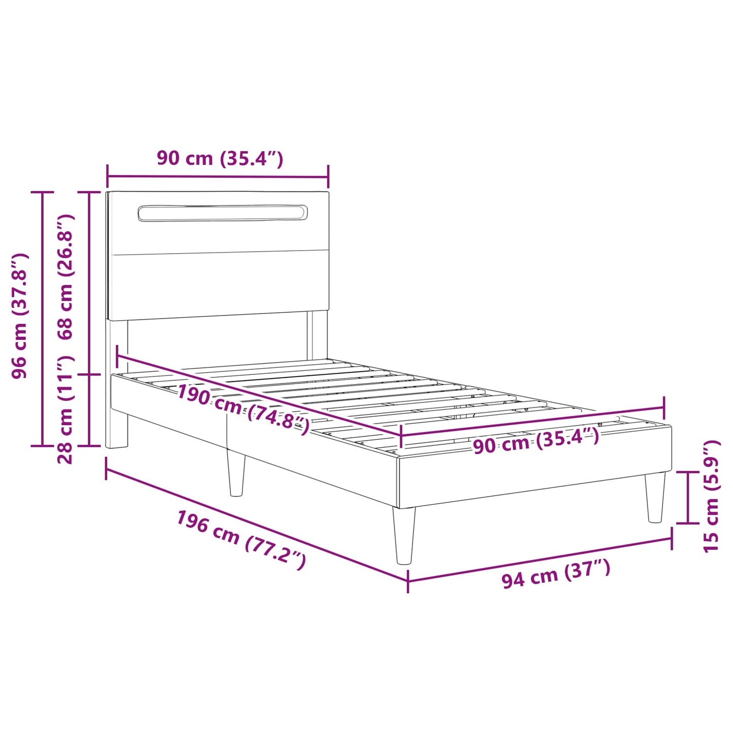 vidaXL Bed Frame with LED Strip Lights White 90 x 190 cm Faux Leather