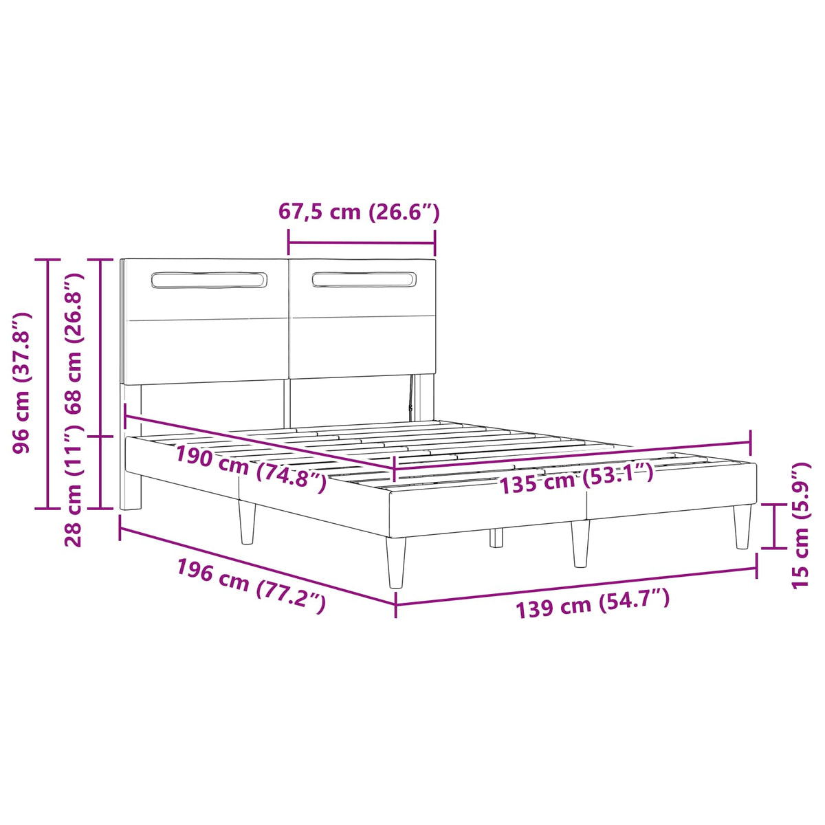 vidaXL Bed Frame with LED Strip Lights Black 135 x 190 cm Faux Leather