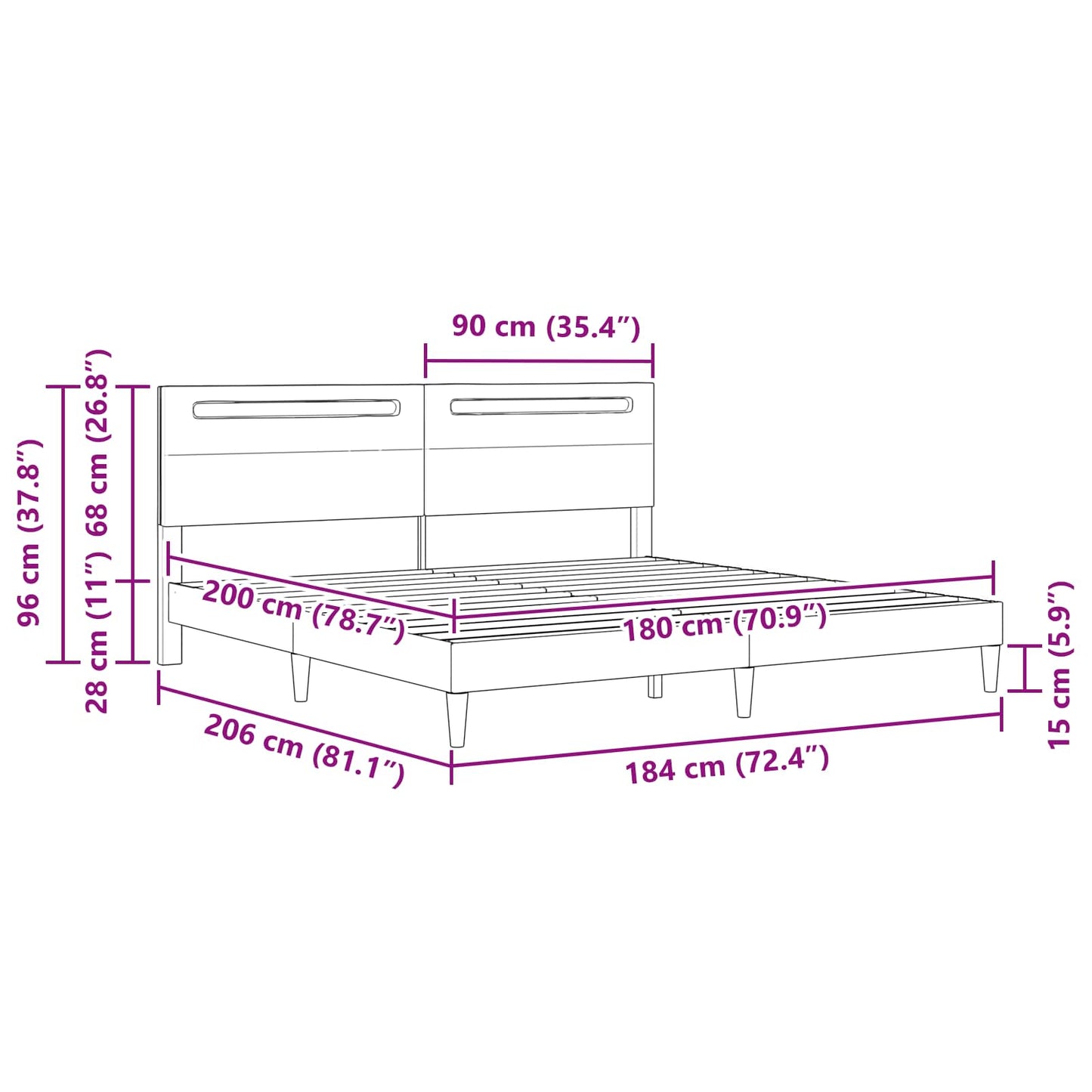 vidaXL Bed Frame with LED Strip Lights Grey 180 x 200 cm Faux Leather