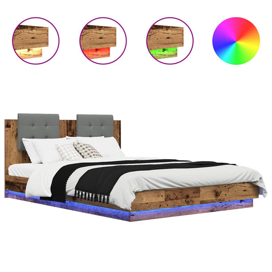 vidaXL Bed Frame with Headboard Old Wood 140 x 200 cm Engineered Wood