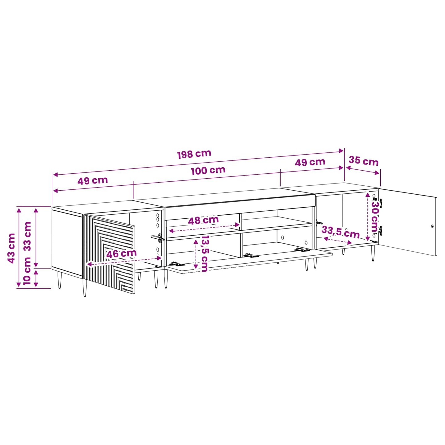 vidaXL 3 Piece LED TV Cabinet Black Engineered Wood